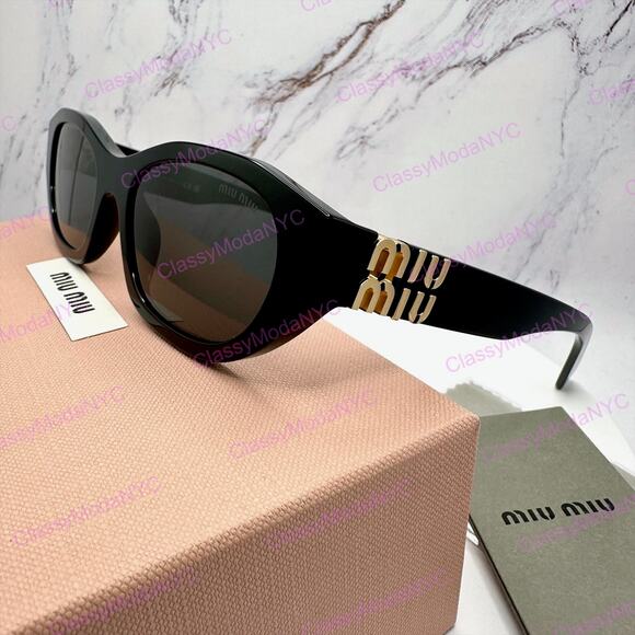 New MIU MIU Sunglasses Black Gold Rectangle Cat Eye Geometric Authentic main image 8